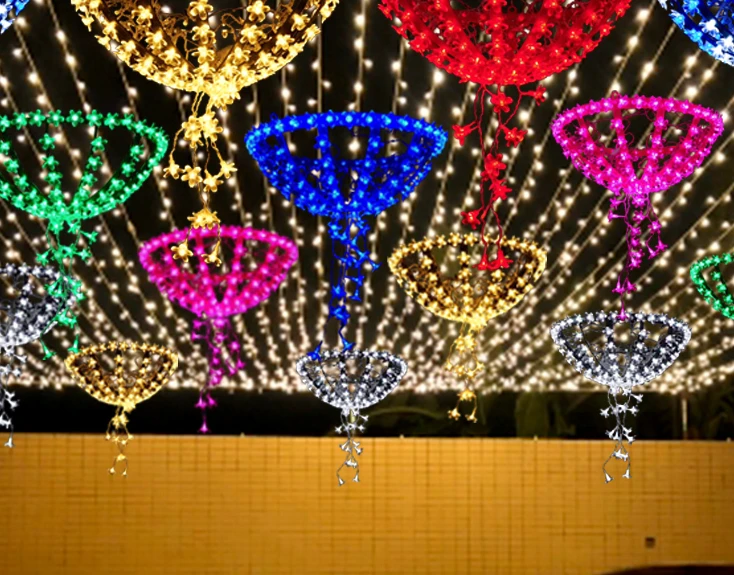 LED Umbrella Hanging Basket String Colorful Light Outdoor Starry Sky