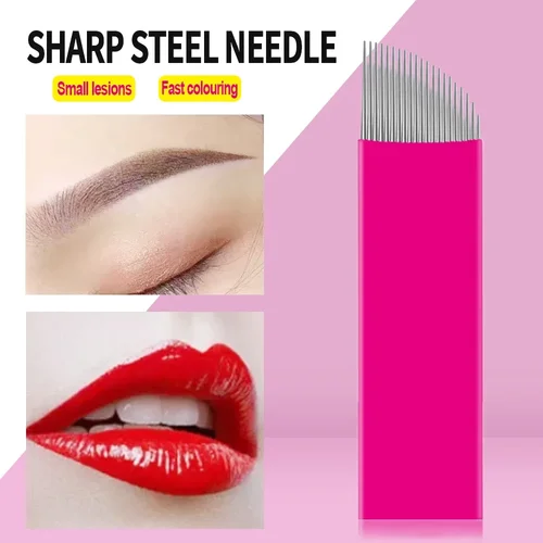 Imagen 2 del producto Agujas de microblading Tebori de 100/50 piezas, agujas de tatuaje de 0.18 mm, cuchillas manuales para cejas, para bordado, pluma de tatuaje manual