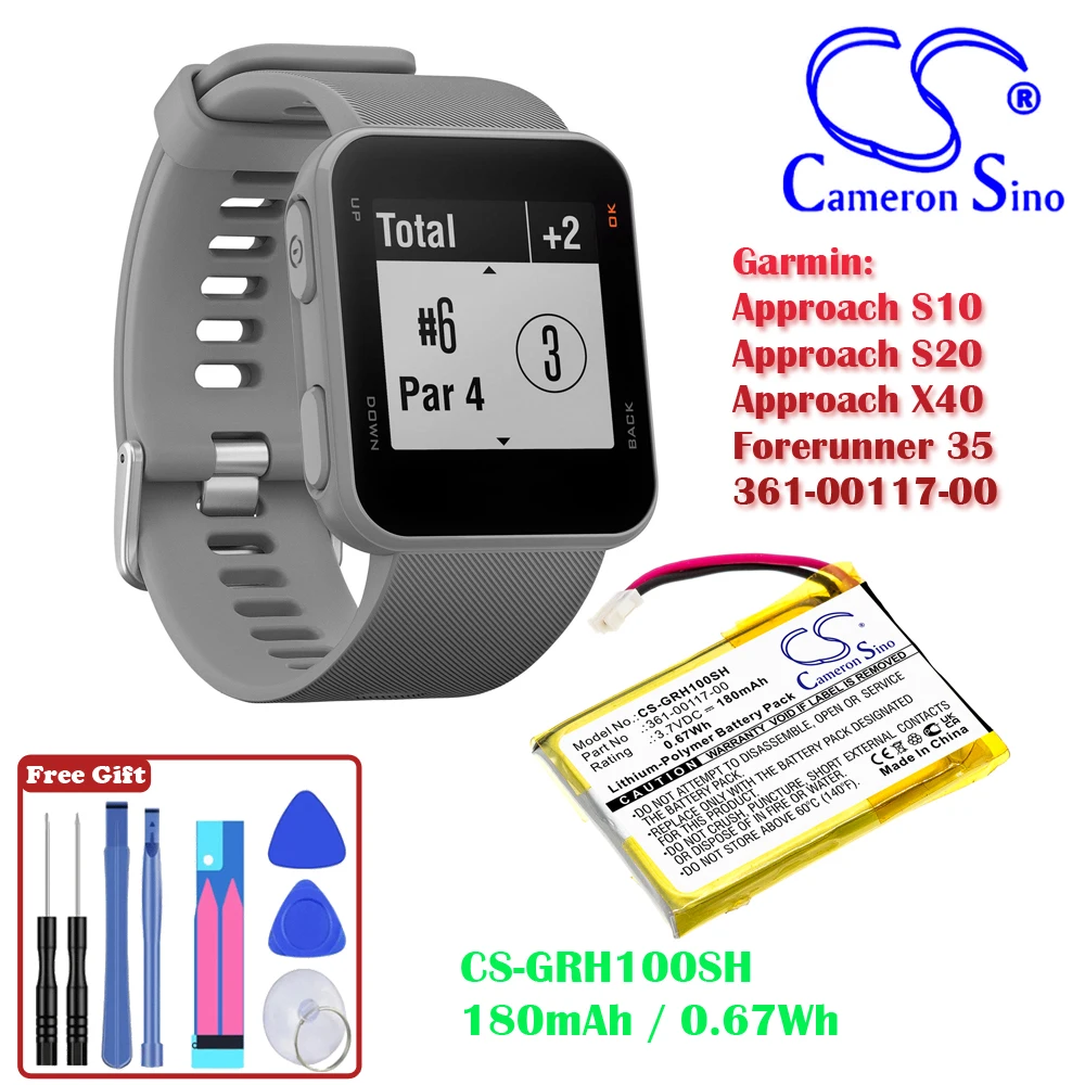 Smartwatch 180mAh / 0.67Wh Battery For Garmin 361-00117-00 Approach S10  Approach S20  Approach X40  Forerunner 35