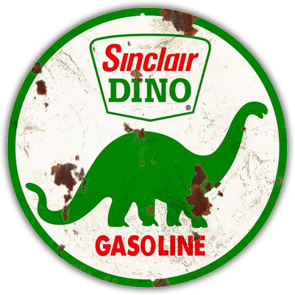 Vintage Gas Standard Motor Oil Sign Reproduction Dino Texaco Posters Round Metal Tin Signs for Garage Gas Oil Station Wall Decor