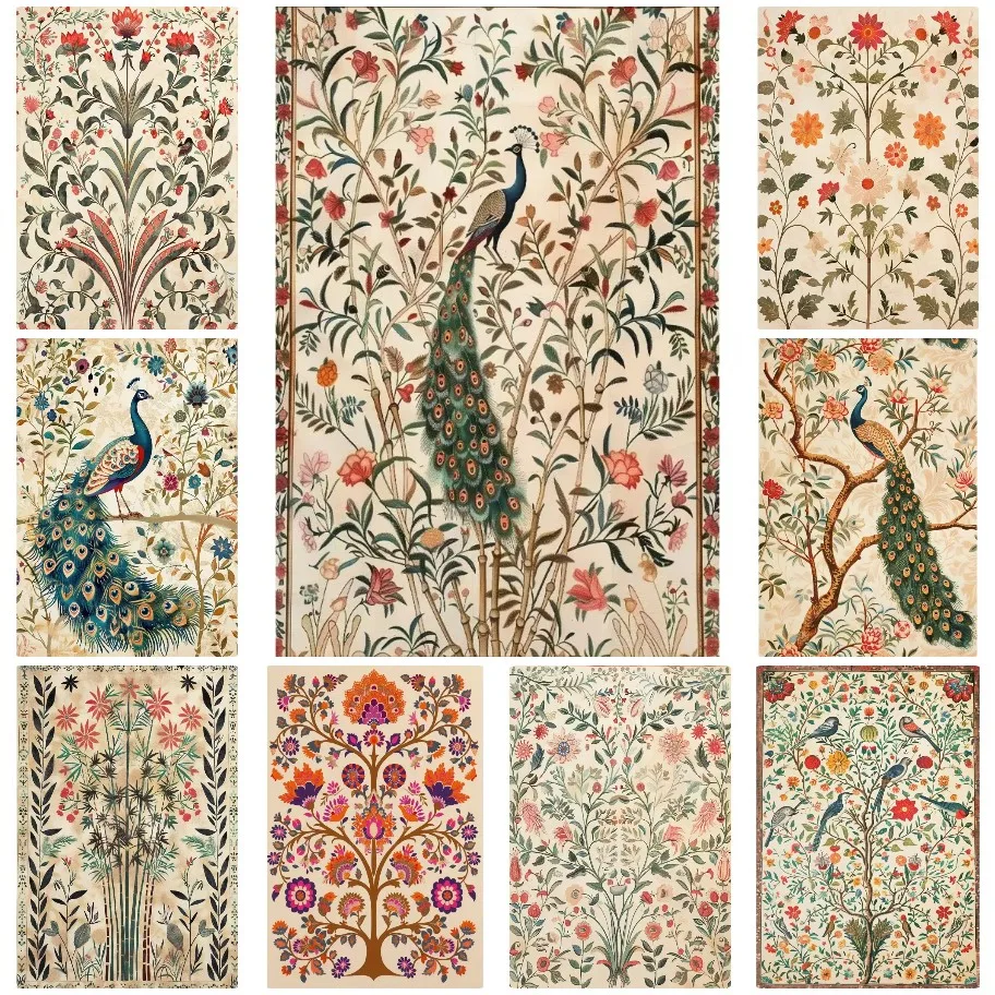 

DIY Indian Whimsical Mughal Floral Panel Puzzle, Traditional Indian Art with Vines and Blooms, Cozy Artistic Living Room Decor