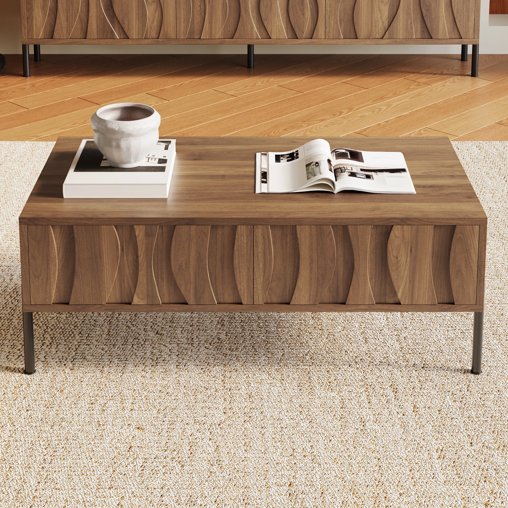 Imagen 7: Mesa de centro moderna de estilo retro, mueble para sala de estar. Dimensiones: 105 cm (longitud) x 55 cm (ancho) x 41 cm (altura)