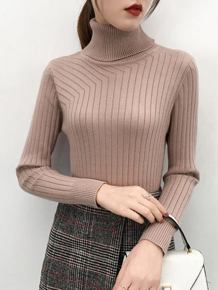 

Ribbed Turtleneck Women Sweaters Autumn Winter Thick Warm Pullover Slim Knitted Sweater Jumper Soft Pull Female Tops