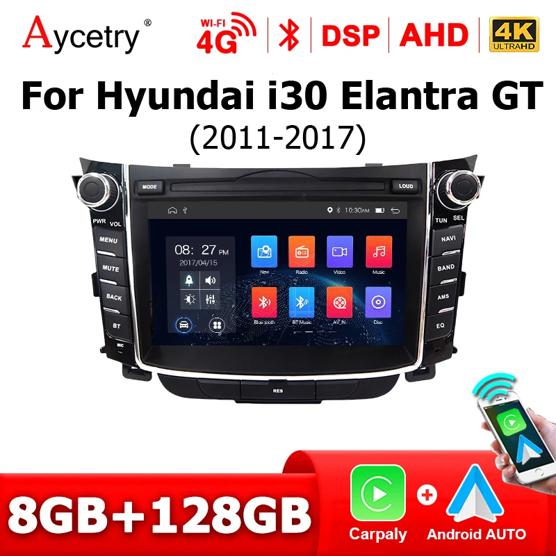 Autoradio Android 15 avec écran 7'' et Carplay pour Hyundai I30 Elantra GT 2011-2017, système intelligent Bluetooth, lecteur multimédia