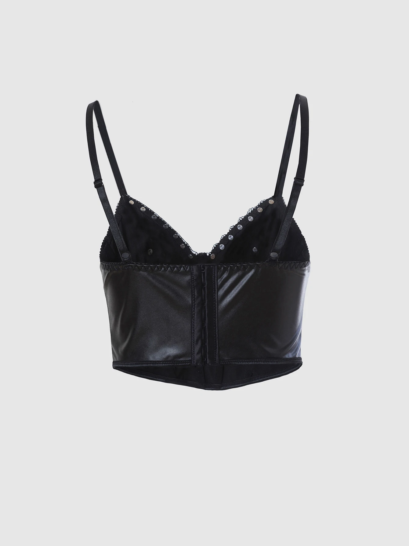 Punk Style Leather Halter Top with Metal Ring Cross Decoration Dark Sexy Outfit/Cosplay Top for Trendy Girls