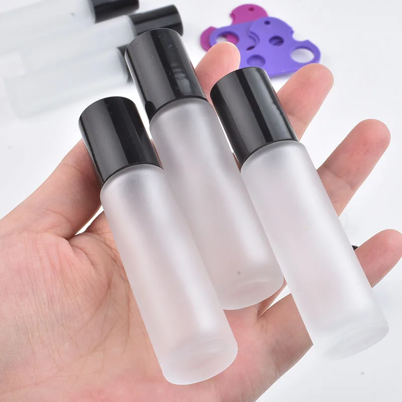 5/20/50pcs 10ml Portable Frosted Thick Glass Roller Essential Oil Perfume Bottle Travel Refillable Roller Ball Bottle Container