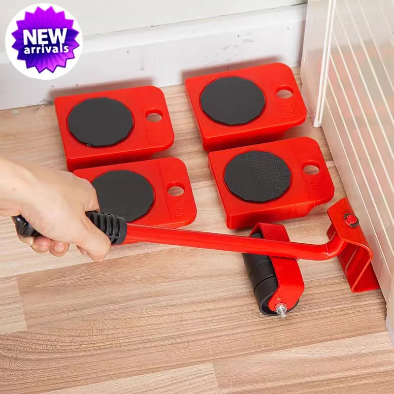 5Pcs/set Furniture Mover Tool Set Heavy Stuffs Moving Roller with Bar Furniture Mover Lifter with Wheel Professional Moving Tool