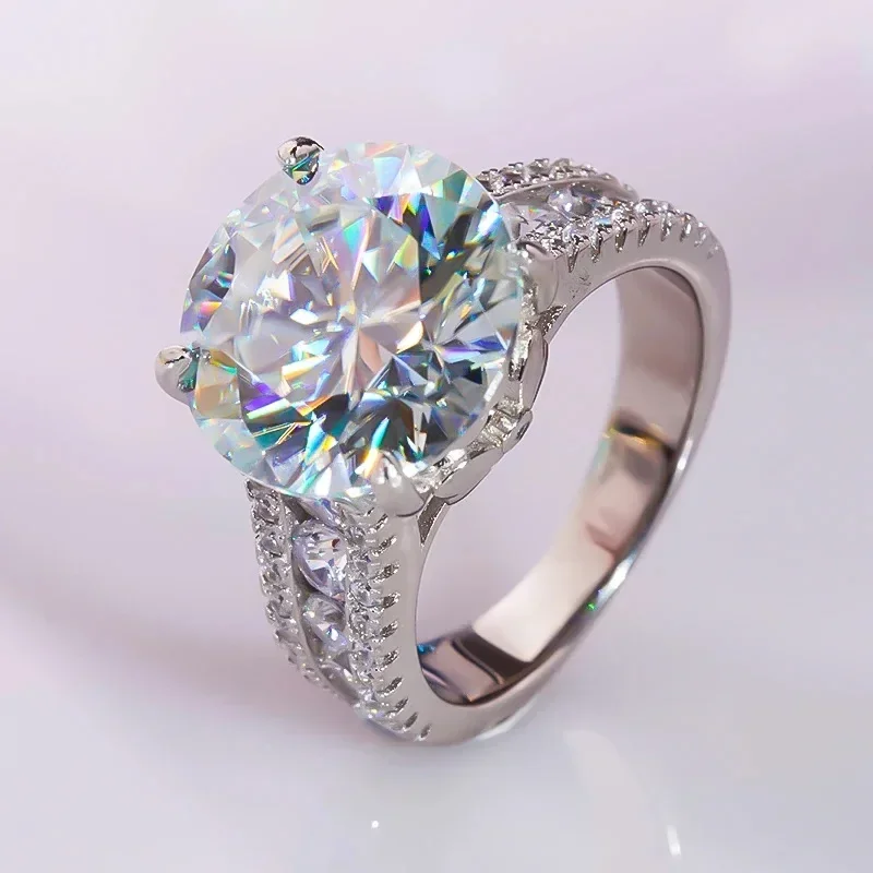 10CT Moissanite Ring with Certificate Women 925 Sterling Silver Plated Pt950 Lab Diamond Engagement Wedding Band Luxury Jewelry