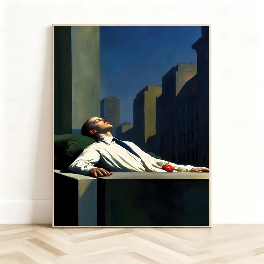 Atmospheric Painter E-Edward Hopper Poster Classic Self-Adhesive PP Wall Sticker for Living Room Bar Decor Gift