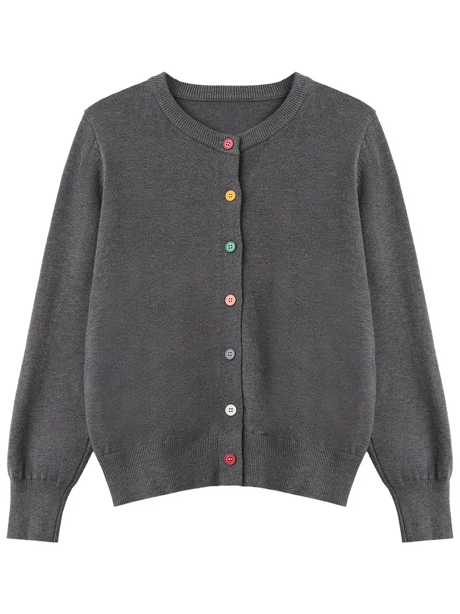 CHIC VEN Korean Women's Sweaters Casual Loose O-Neck Contrast Button Knitted Coats Female Cardigans Spring Autumn New 2026