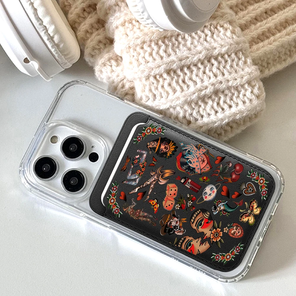 Retro Cowgirl INS Leder-Kartenetui Handyhülle Kartenhalter Geeignet für alle iPhone-Hüllen Magsafe Magnetische Karten-Handy-Rückentasche – Detail 4