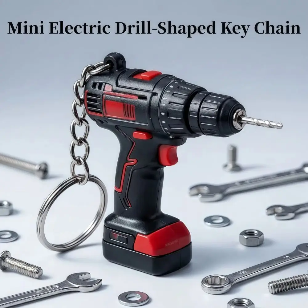 Mini Electric Drill-shaped Key Chain Lifelike Silicone Drill Key Ring Cool Lightweight Handheld Drill Bag Pendant Gifts/Decor
