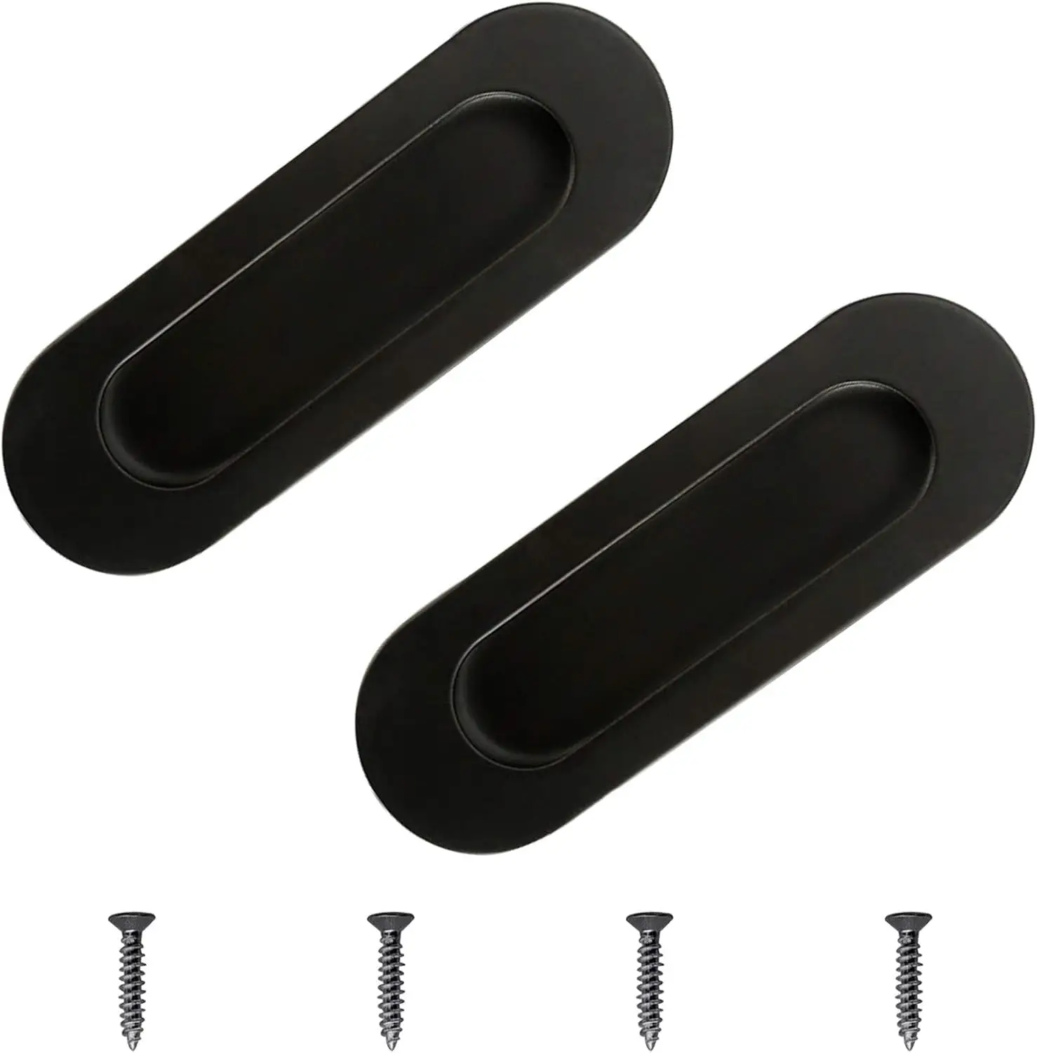 Tirador de gabinete, 2 piezas, de acero inoxidable negro, ovalado, con orificio lateral, empotrado, para puerta corredera, cajón, armario, guardarropa