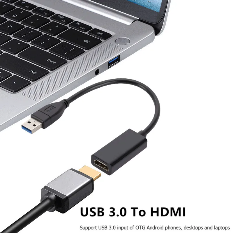 Adaptateur compatible USB vers HDMI, 1080P, USB 3.0 vers HDMI, convertisseur vidéo pour Windows 7, 8, 10 PC, ordinateur portable, moniteur de