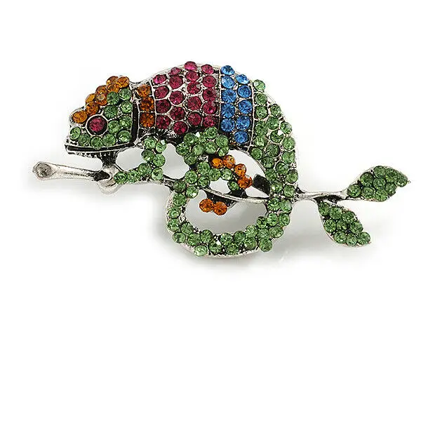 Fashion Creative Chameleon Brooch Unique Moving Rhinestone Lizard Animal Pin Corsage Accessories