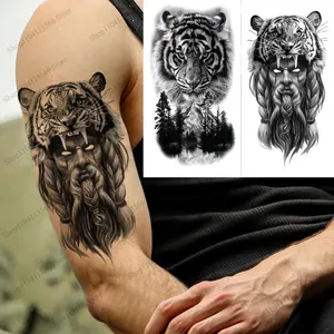 ذكر وأنثى للماء الوشم المؤقت وهمية الوشم ملصقات واقعية الأسد النمر الذئب اليد الذراع الجسم أعلى 12 بيع الذئب الوشم على الذراع - No1