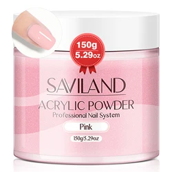 Saviland Acrylic Powder Nail Extension 3D Carving Frech Manicure White Pink Naked Colors 150g For Home DIY Salon Nail Art