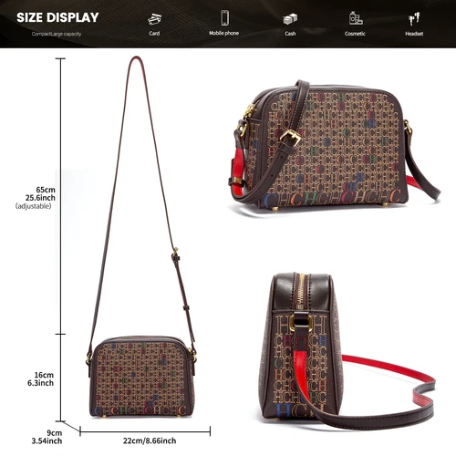 Imagen 2 del producto CHCH bolso de hombro para mujer nuevo Color café pequeño bolso cuadrado clásico Color café letra impresa bolso de negocios para mujer