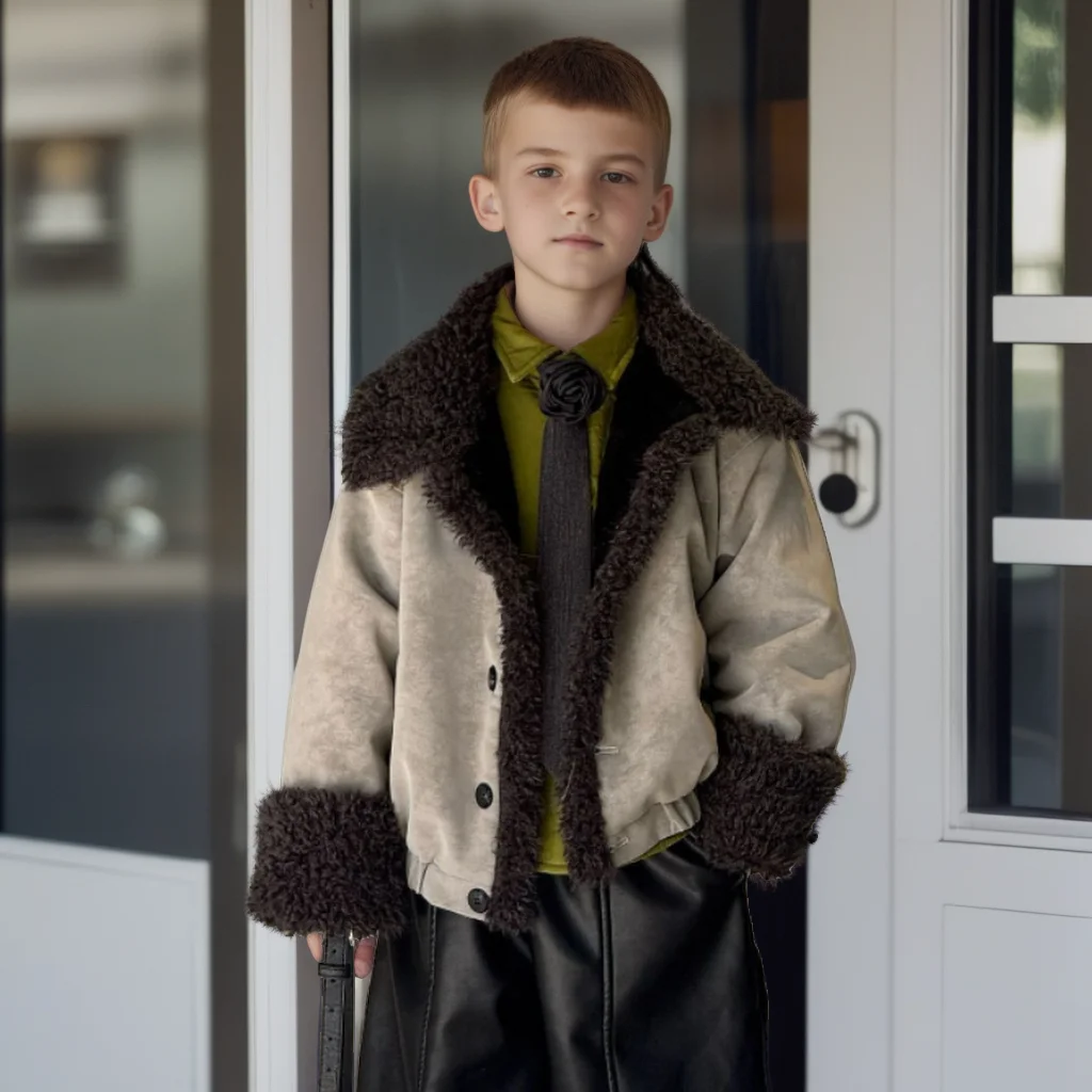 

Детская кожаная куртка для мальчиков, осенне-зимняя утепленная теплая куртка из искусственного меха с широкими лацканами, стильная повседневная флисовая верхняя одежда для маленьких мальчиков 8 лет