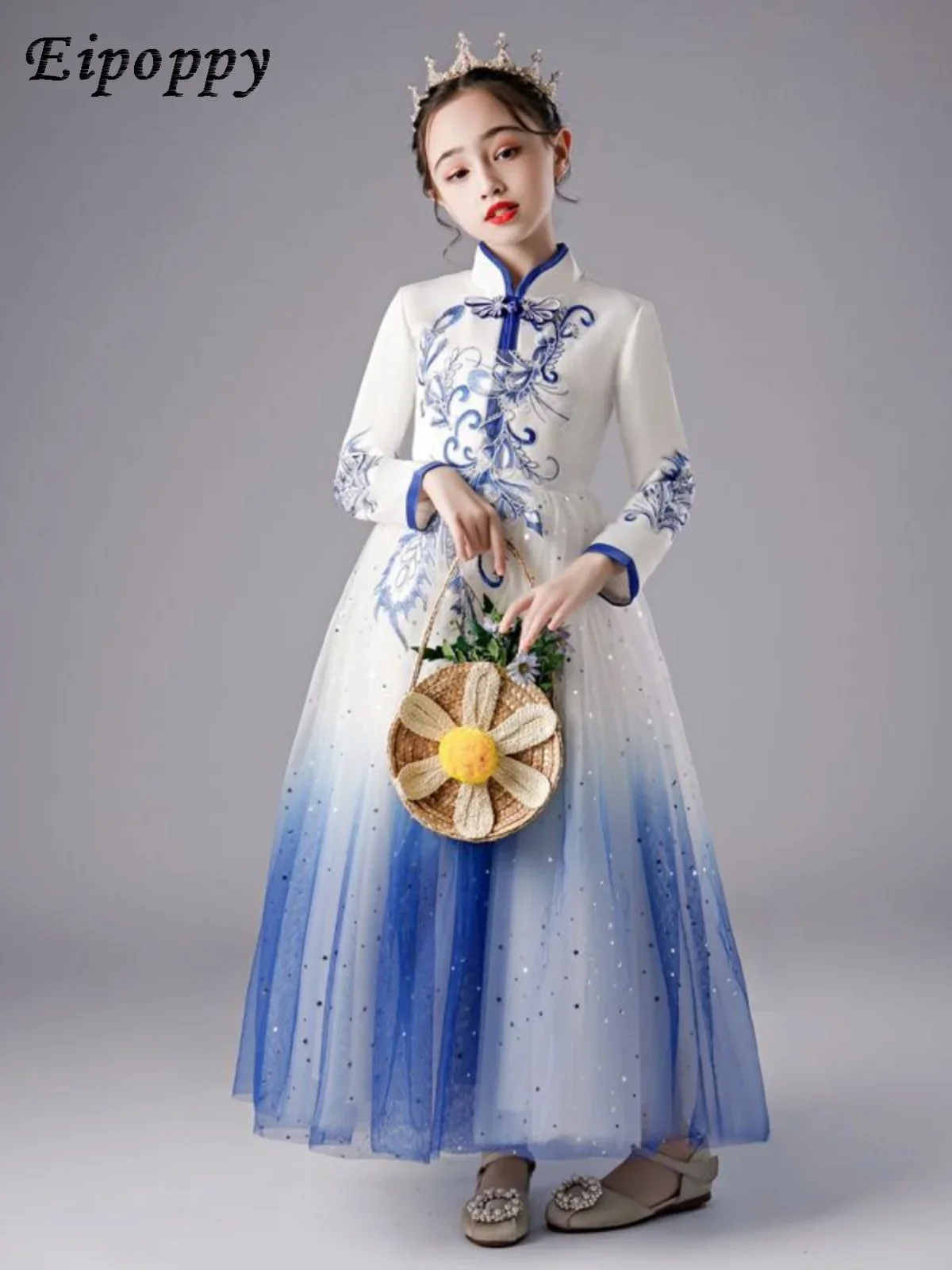 Robe de Princesse pour Fille, Costume de Spectacle de Piano Guzheng, Petite Hôtesse