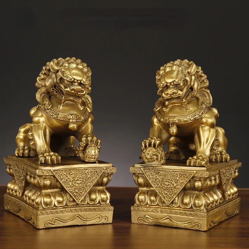 

2pcs Attracting Wealth Pure Copper Lion Ornaments Feng Shui Decoration Home Living Room Bedroom Office Figurines