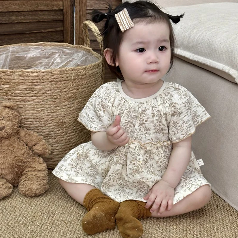Neue Sommer Baby Strampler 0-24M Baby Mädchen Kleidung Kleinkind Baby Mädchen Overall Ärmellose Baumwolle Druck Neugeborenen Baby mädchen Strampler