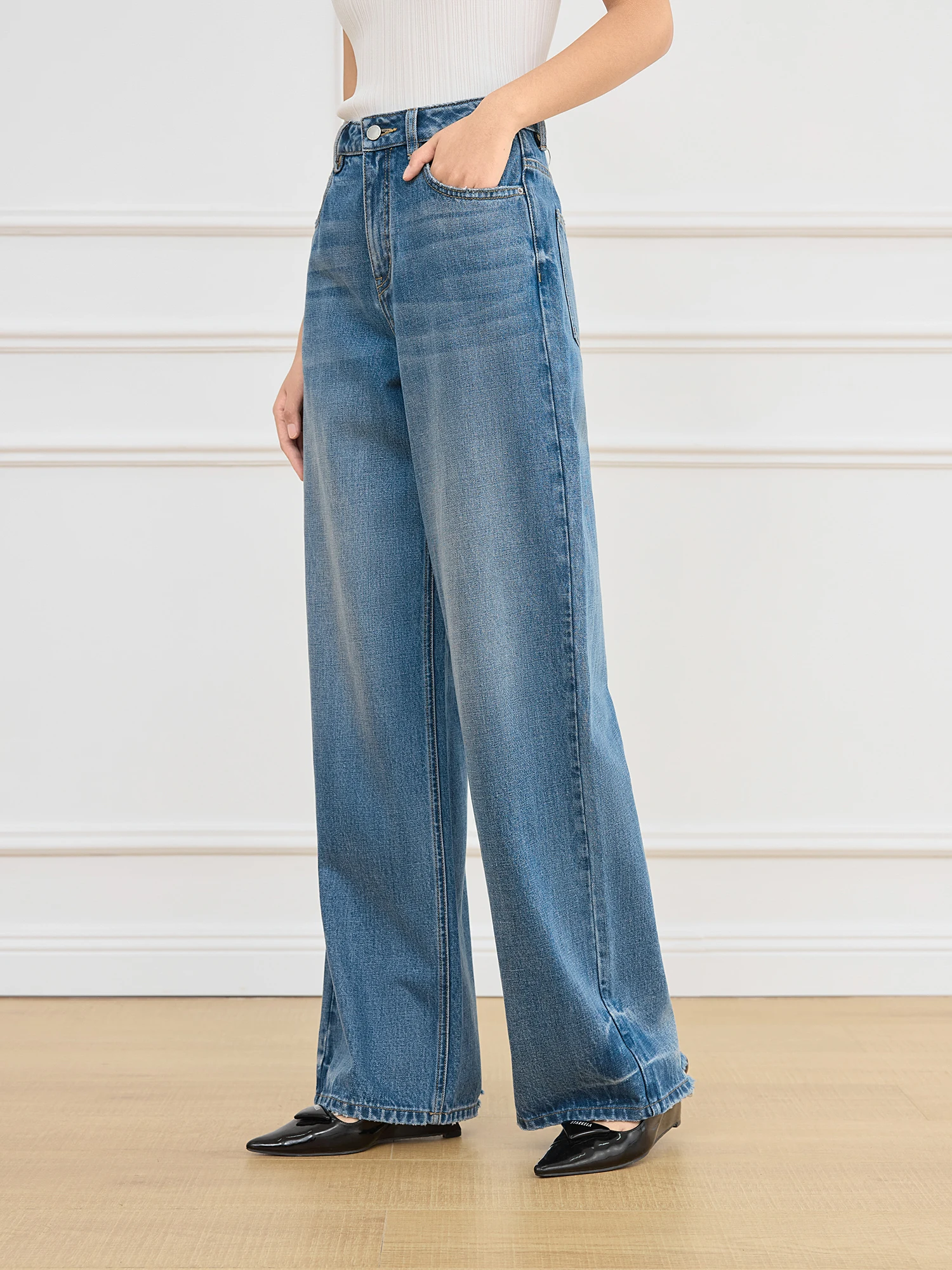 FSLE Retro Washed High Waist Straight Jeans for Women 2025 Spring New Commuting Slim Pants 25FS11165