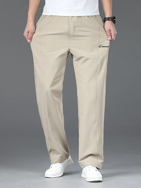 

2025 New Men's Casual Pants Elastic Sports Mid-aged Spring Autumn Straight Leg Loose Fit Long Trousers Casual Faion