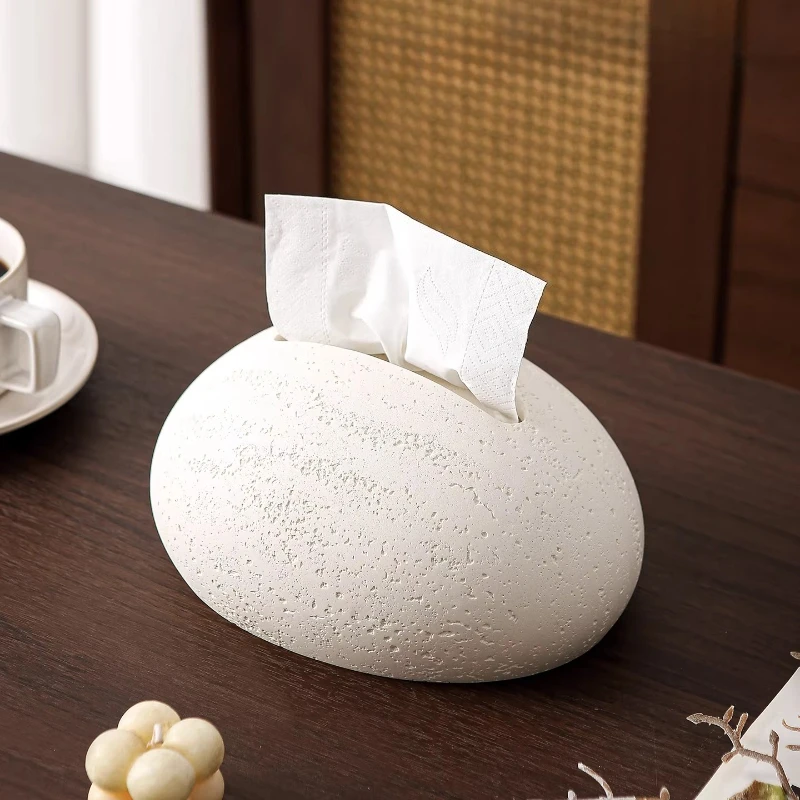 Travertine Tissue Box Cover, Stone Look Napkin Holder Living Room, Art Deco Tabletop Kleenex Dispenser Home Decor view 2