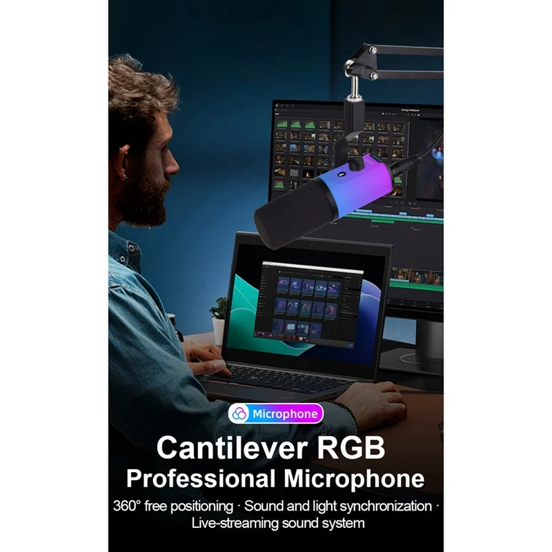 

XLR/USB Gaming Microphone Kit with Headphone Jack/RGB/Arm Stand, Dynamic Microphone for Podcasting Recording Gaming Live-A12I