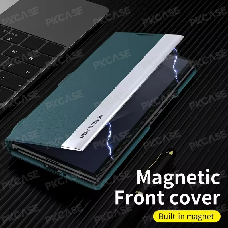 Etui magnetyczne z klapką ze skóry PKCASE do Samsung Galaxy Z Fold 8 Ultra Wide 7 6 5 4 3 2 Z Trifold z uchwytem, skórzane etui — zdjęcie produktu 2