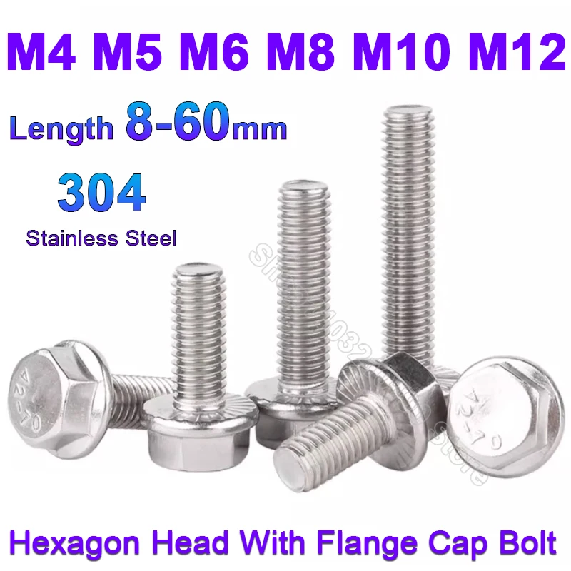 M5 M6 M8 M10 M12 A2 304 Stainless Steel GB5787 External Hexagon Head with Serrated Flange Cap Screw Hex Washer Head Bolt DIN6921