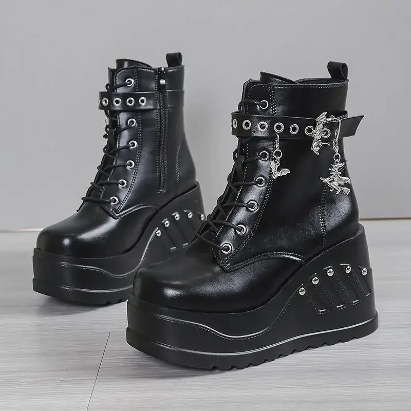 2024 novas botas para mulheres moda venda quente punk goth plataforma saltos cunha botas femininas casuais goth punk tamanho 43 sapatos femininos