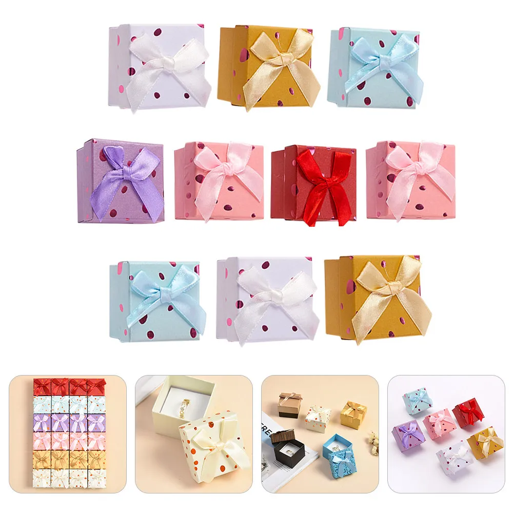 

10Pcs Premium Bowknot Jewelry Boxes for Rings Earrings Gifts Storage Compact Lightweight Decorative Gift Presentation Case