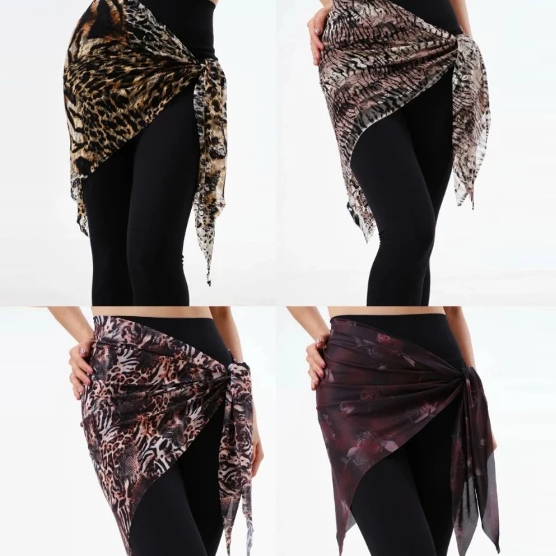 جديد تشاتشا ليوبارد تنّورة ملفوفة التعادل اللاتينية تنورة رقص المرأة رومبا قاعة الرقص التنانير مرحلة الرقص ملابس تدريب SL13595