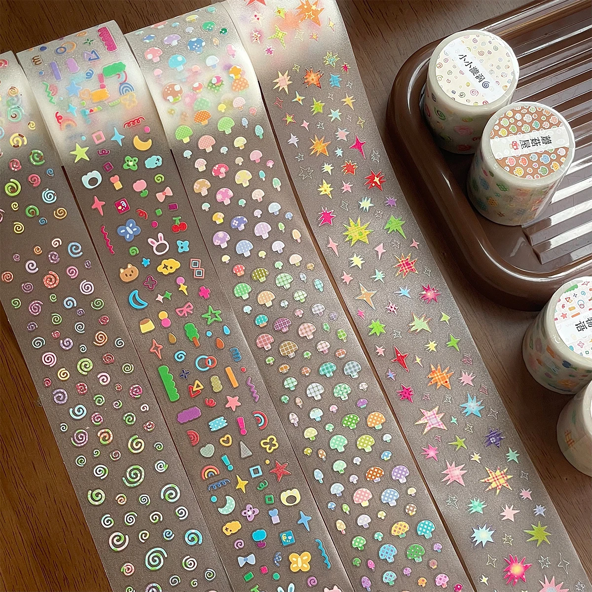 PET Sticker Tapes Basic Material for Scrapbooking Vortex Mushroom Stationery Stickers Graffiti Star Deco Stickers