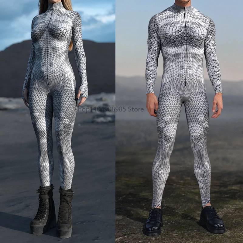 

Myriad Sentinel Silver Costume Snake Jumpsuit Unique Animal Festival Bodysuit Halloween Rave Outfit Cosplay Zentai Suit