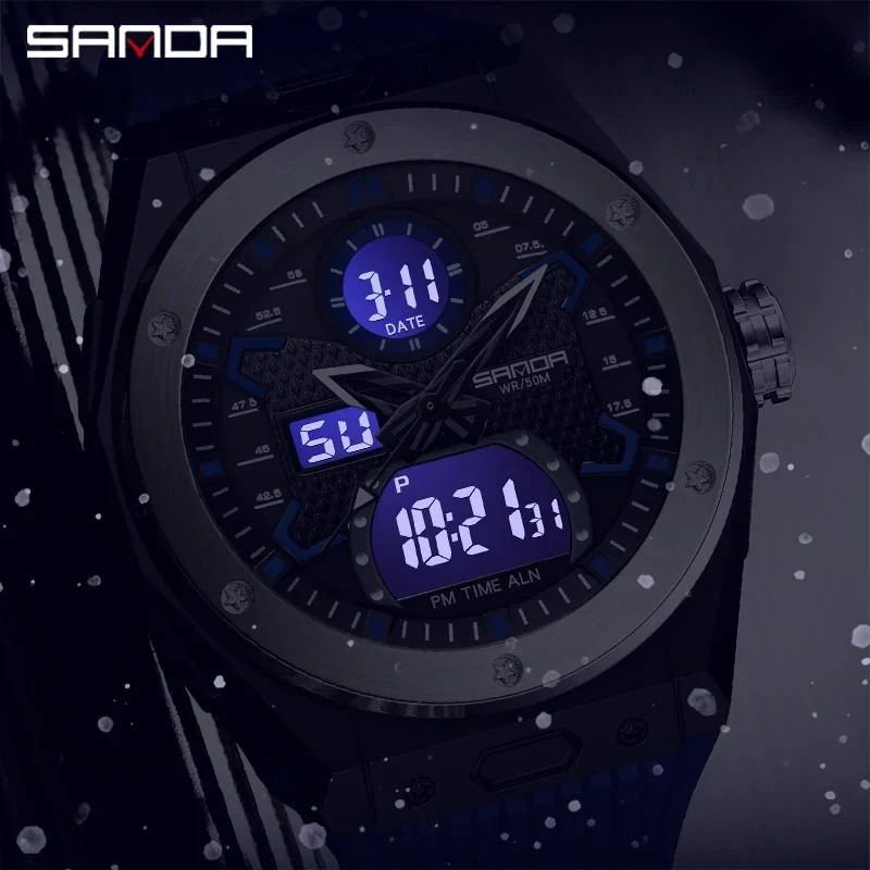 SANDA mens watches Casual Sports Outdoor Military LED Waterproof Shockproof Automatic Rubber Quartz Clock Shock New luxury watch