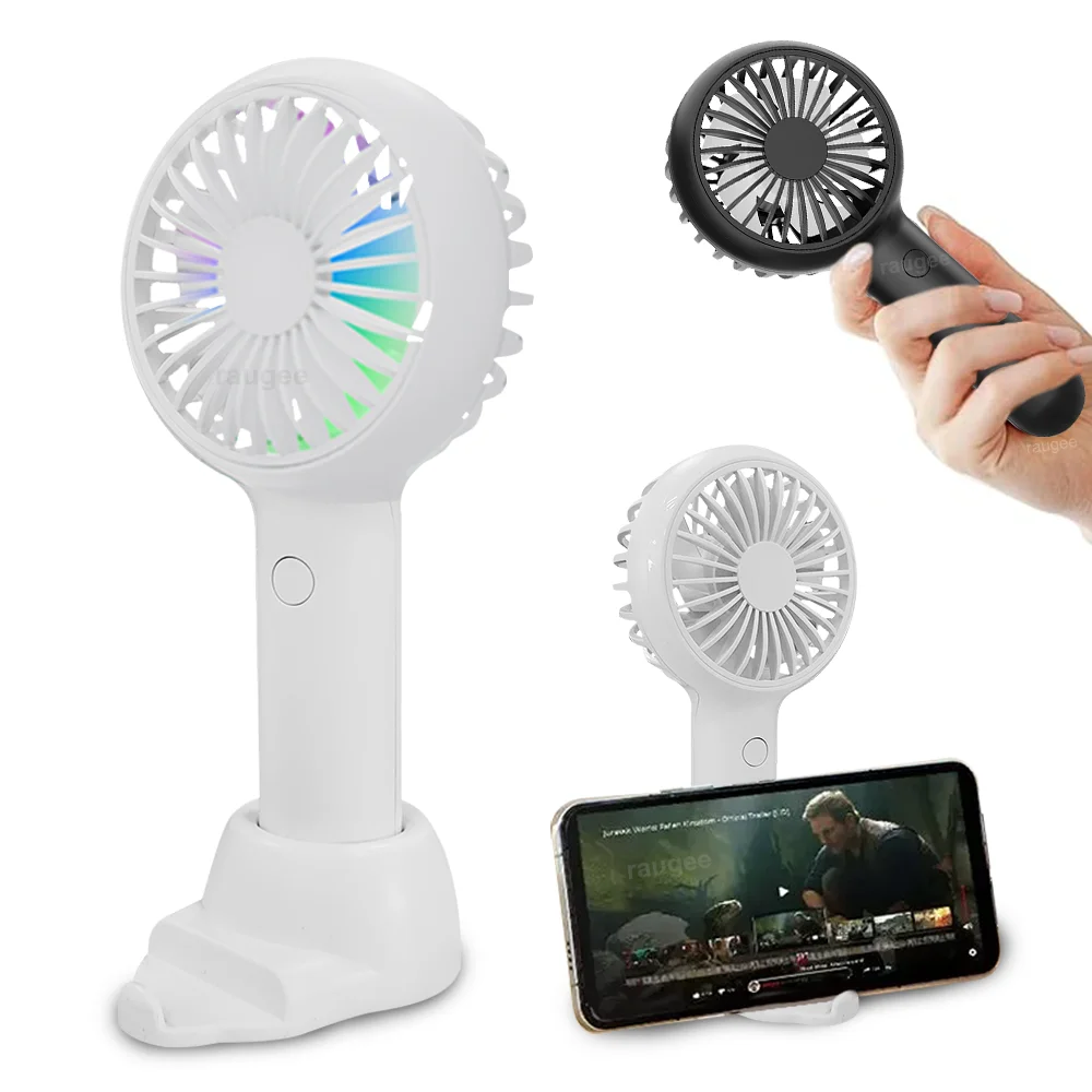 

Портативный ручной вентилятор Мини-USB перезаряжаемый вентилятор 3-скоростной настольный вентилятор со светодиодной подсветкой Подставка для телефона Маленький уличный студенческий персональный вентилятор