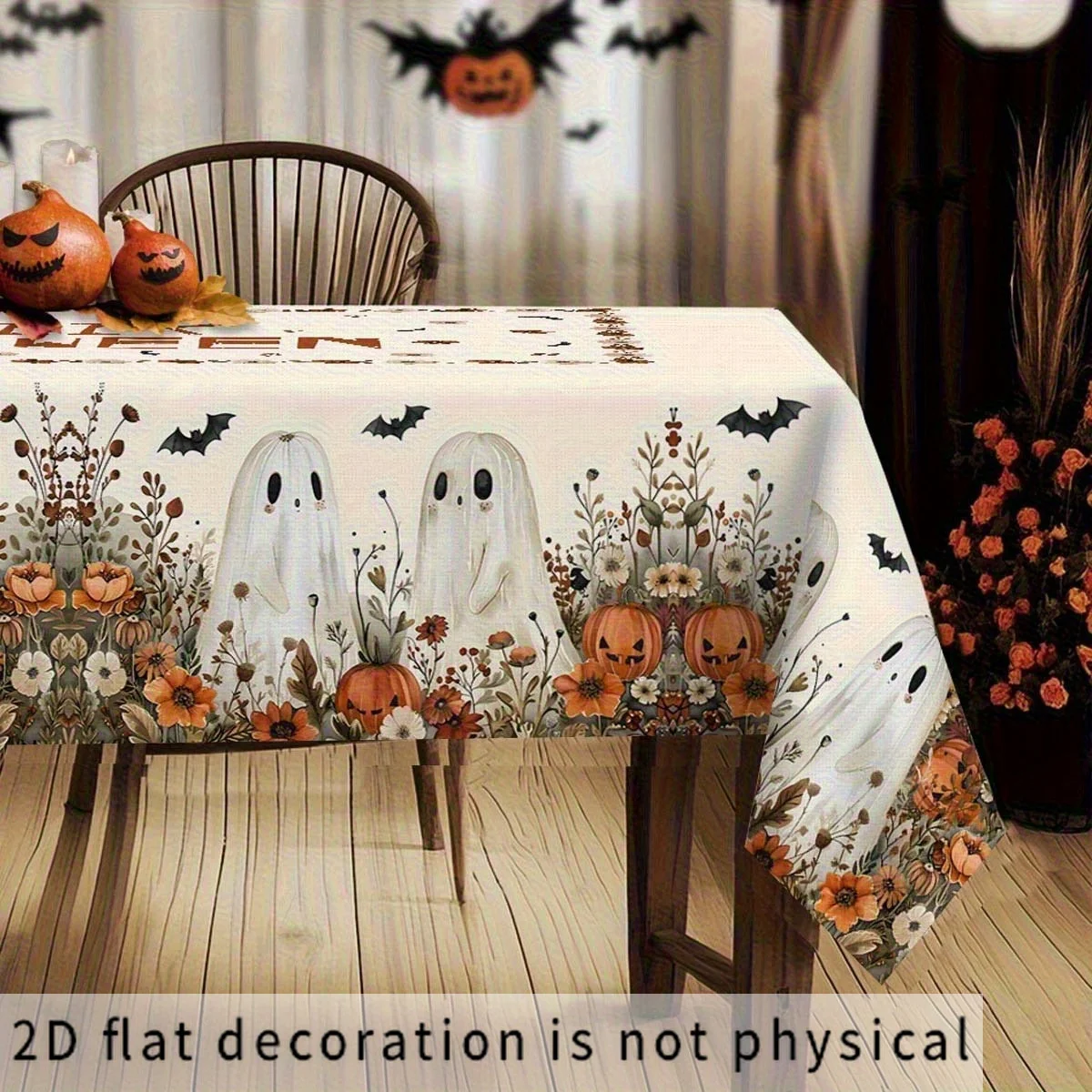 2D flat 1PC Halloween style tablecloth - Retro pumpkin, bat and flower designzyc