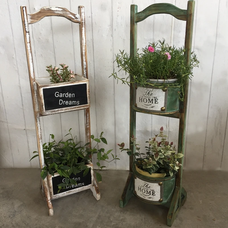 

American country solid wood flower pot flower stand balcony outdoor garden vegetable pot shelf multi-layer succulent dill flower