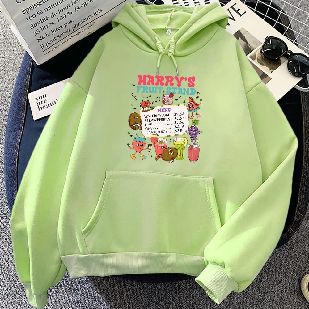 Harrys Fruit Stand Milk Design Hoodies Cartoon Graphic Print Casual Warm Sweatshirts for Women Long Sleeve Comfortable Pullovers