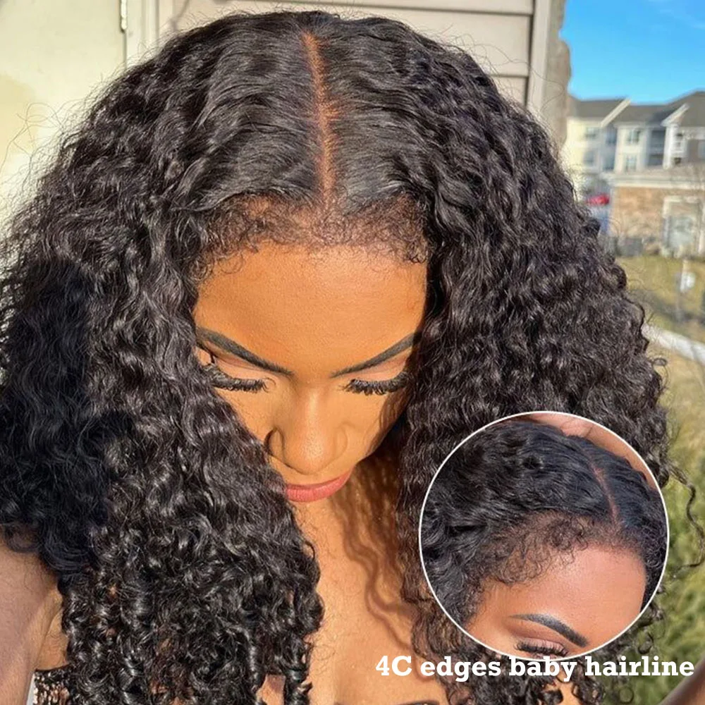 

250 Density 4C Kinky Edges Natural Hairline Wig Afro Kinky Curly 13x6 HD Lace Front Human Hair Wigs Brazilian Curly Baby Hair