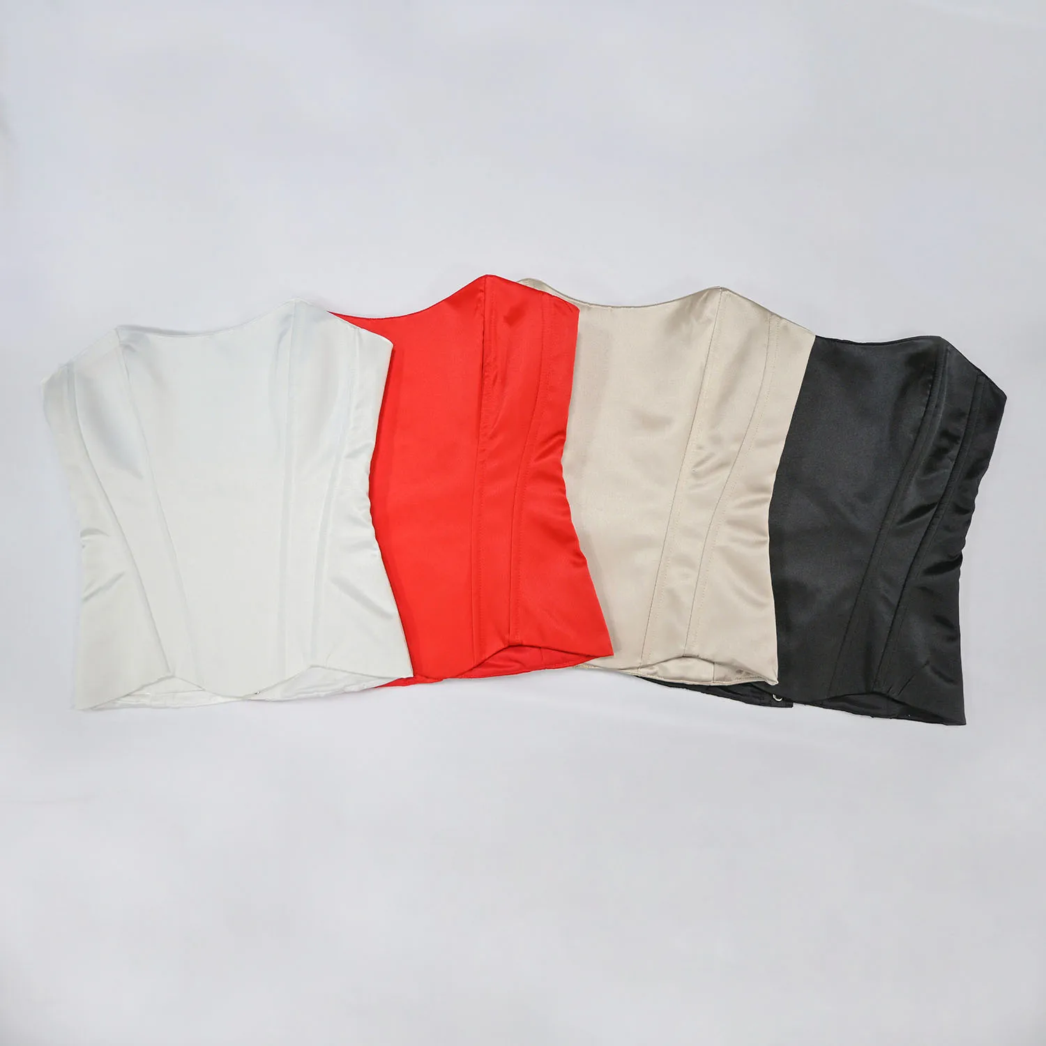 White Satin Strapless Overbust Steel Boned Corset Top Vintage Wedding Bridesmaid Formal Party Body Shaper Shapewear