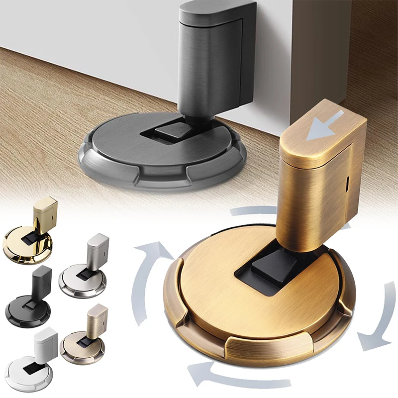 Magnetic AlloyDoor Stopper Mechanical Floor Door Stopper Punch-Free Silent Floor Door Stop Adjustable No Drilling