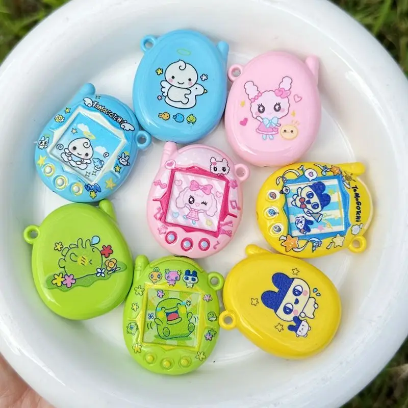 Tamagotchi double-sided printed beads DIY materials, baked paint cartoon arcade through-hole beads mobile phone keychain pendant view 4