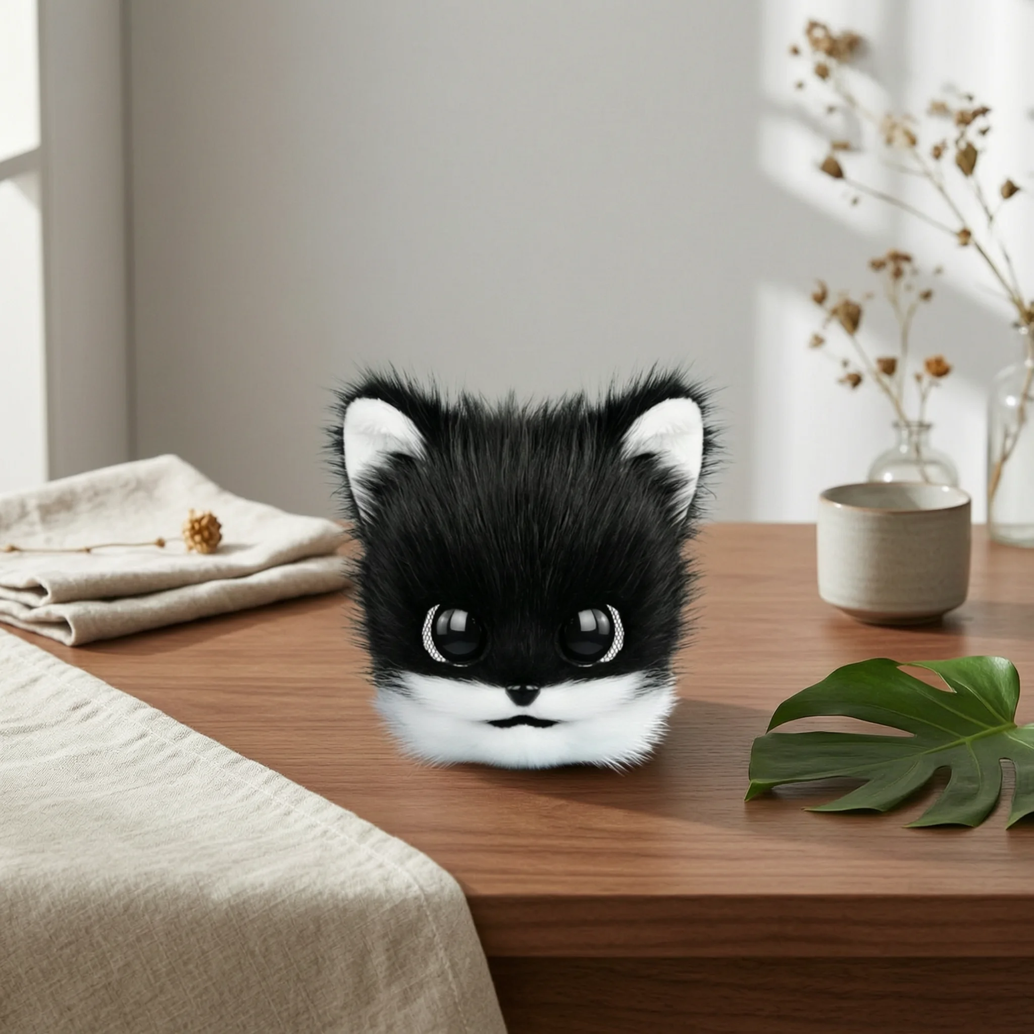 Wearable Canine Head Mask Furry Soft Canine Mask Animal Headpiece Faux Plush Costume Accessory Halloween