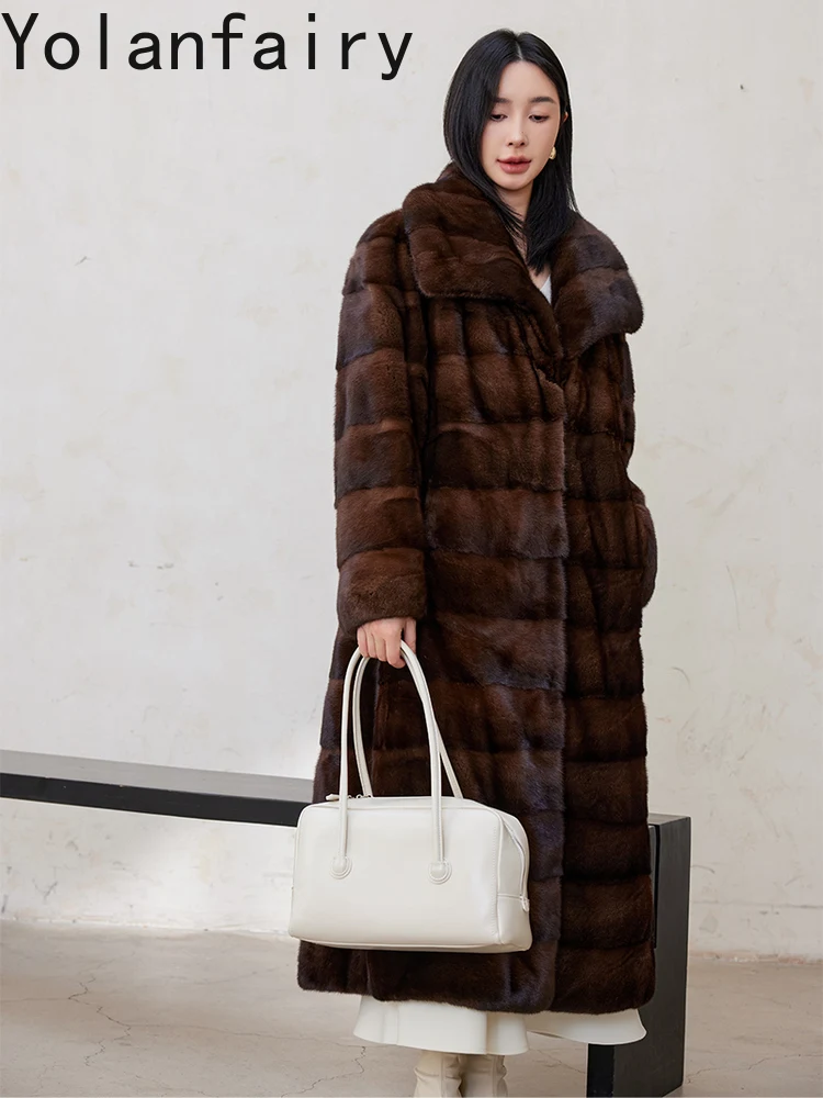 ヨランフェアリー 高級ミンク毛皮コート レディース 冬用 ロング 暖かい 天然ミンク毛皮コート＆ジャケット レディース ロングジャケット アウター