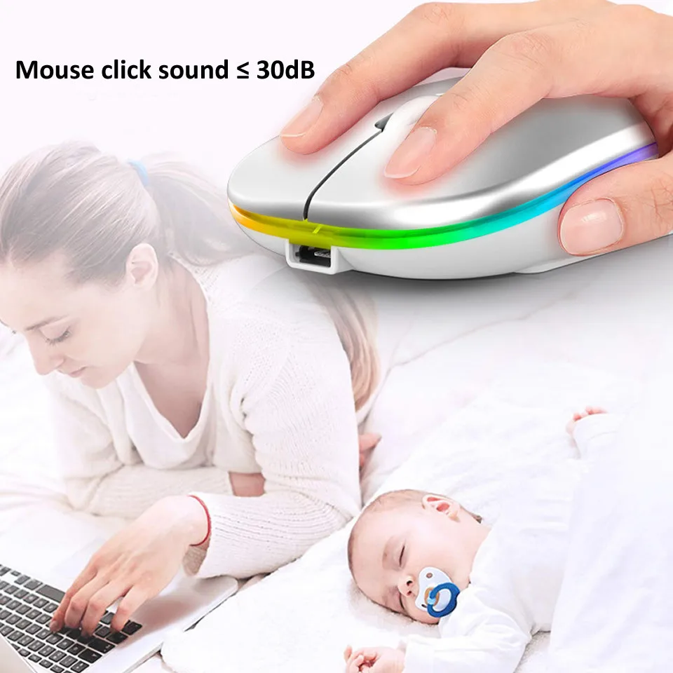 Wireless Mouse With LED Backlit USB Rechargeable Bluetooth-compatible RGB Silent Gaming Mouse For Ipad Laptop PC Mause Gamer