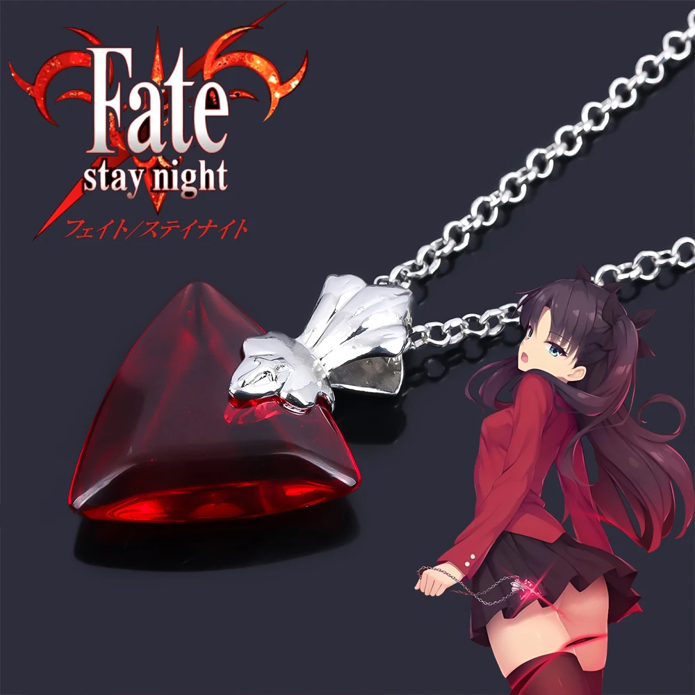 Anime Fate/stay night Tohsaka Rin Ruby Heart Necklace Pendant Chain Cosplay Props Men Women Backpack Jewelry Accessories Gift